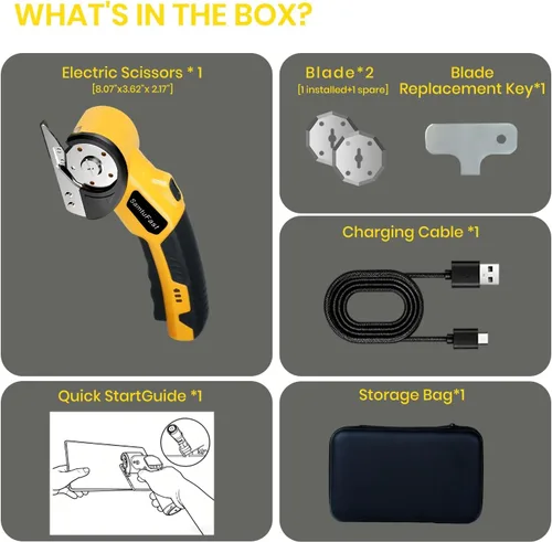 Miniatura 8 de Tijeras eléctricas inalámbricas, cortador de caja recargable de 4 V eléctrico con caja de almacenamiento, 2 cuchillas, cable de carga USB, cortador