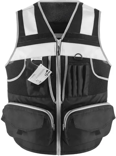 SUXIBIP - Chaleco de seguridad de 10 bolsillos para hombres y mujeres, chaleco de alta visibilidad con tiras reflectantes 3M, tela Oxford Negro