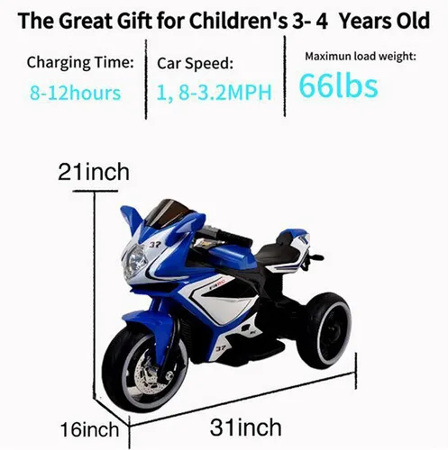 Miniatura 4 de Tamco - Motocicleta recargable, para niños de 3 a 4 años con pedal de arranque, música, luces, ruedas de iluminación (azul)