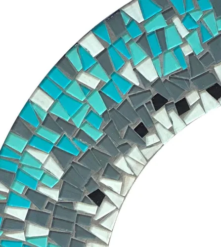Miniatura 2 de Espejo decorativo hecho a mano con mosaico azul cielo y verde azulado, marco de 24 pulgadas, espejo redondo de 14 pulgadas para pasillo, dormitorio