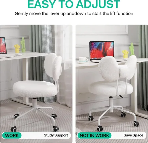 Miniatura 7 de Bonita silla de escritorio con respaldo, cómoda silla de oficina pequeña con ruedas, silla giratoria ajustable sin brazos para oficina en casa, sala