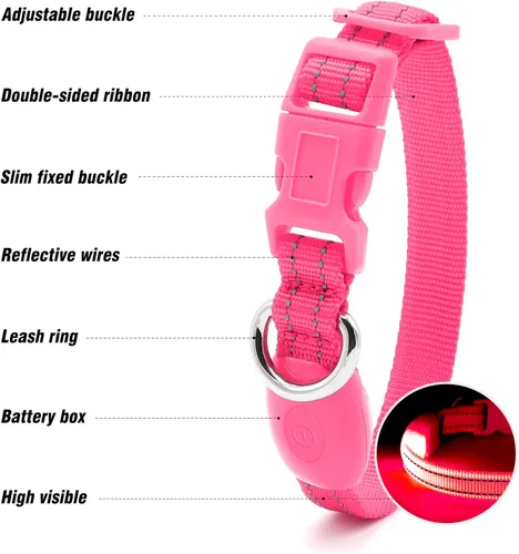 Miniatura 3 de Collares de perro con luz Visinite para perros pequeños, collar de perro LED recargable, collar de perro iluminado totalmente ajustable, collares