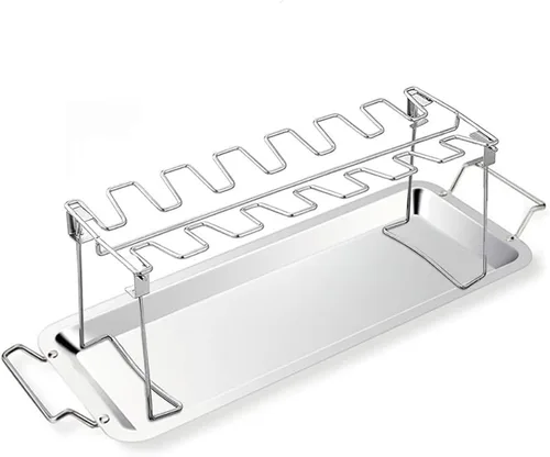 Miniatura 7 de Triceratops 2 paquetes de rejilla para parrilla, estante para patas y alas de pollo, soporte de asador de acero inoxidable con 14 ranuras