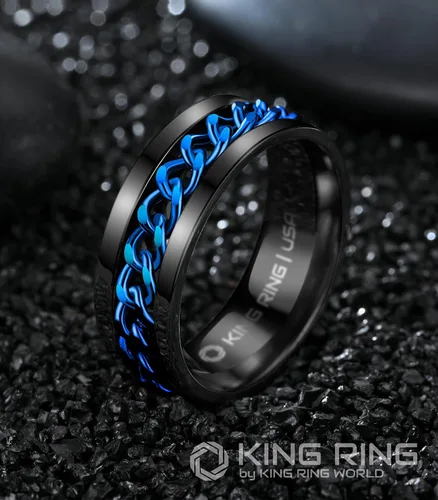 Miniatura 15 de King Ring Anillo giratorio de 0.315 pulgadas, anillo plano pulido fino para hombres y mujeres con cadena cubana, diseñado en Estados Unidos