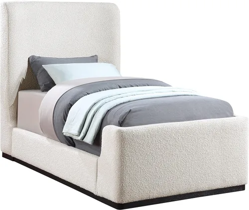 Meridian Furniture OliverCream-T Colección Oliver Modern | Cama individual tapizada de tela boucle contemporánea con acabado de cepillo de alambre