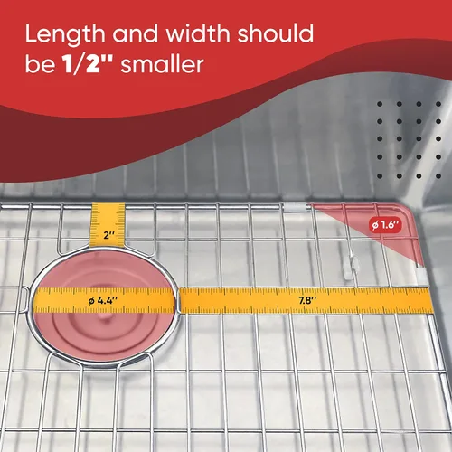 Miniatura 4 de Rejilla protectora para fregadero de cocina de 28 x 14 pulgadas, estante inferior de fregadero de acero inoxidable con drenaje trasero derecho