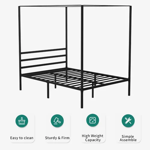 Miniatura 7 de YITAHOME Marco de cama de metal con dosel de cuatro pósteres, plataforma de cama de 14 pulgadas con cabecera incorporada, soporte de colchón