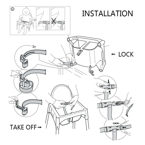 Miniatura 6 de ZARPMA Correas para silla alta, 3 puntos arnés correas cinturón para silla de niño niño correa para silla IKEA Antilop silla alta (negro)