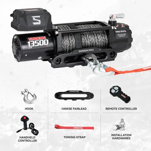 Miniatura 5 de SINOKING Cabrestante eléctrico de 13500 libras para Jeep, camión, SUV, cabrestante de remolque y cabrestante de barco - Cuerda sintética resistente