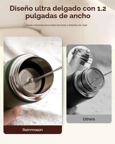 Miniatura 3 de Reinmoson Mini Coladores de Té para Té Suelto, Infusor de Té de Malla Extra Fina, Acero Inoxidable 304 y Tapa Roscada delgada Actualizada, Empapador