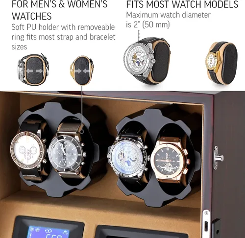 Miniatura 4 de Enrollador de 4 relojes con espacio de almacenamiento de 5 relojes, pantalla LCD, control táctil y luz