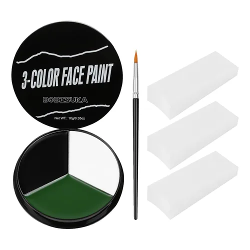 Miniatura 9 de Pintura facial blanca, negra y azul + 3 piezas de esponja + juego de pintura corporal con pincel, negro ojo para juegos deportivos de béisbol