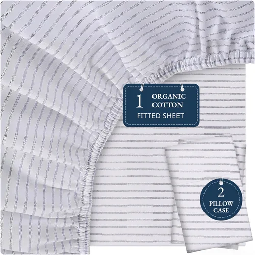 Miniatura 17 de LANE LINEN Juego de 2 piezas con sábana bajera de 100% algodón orgánico tamaño individual y 1 funda de almohada, tejido de percal ligero, suave