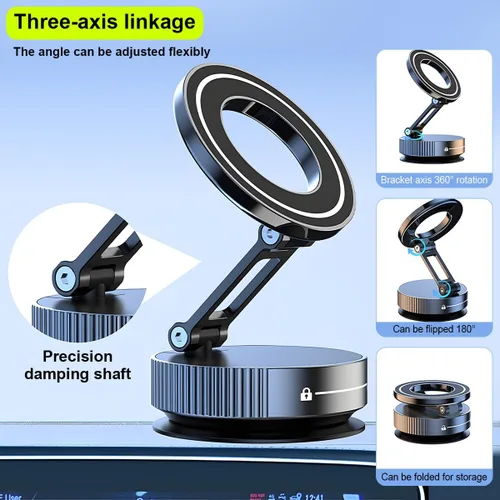 Miniatura 4 de HZEL Soporte magnético para teléfono al vacío para automóvil, soporte plegable para teléfonos inteligentes con ventosa, giratorio de 360°