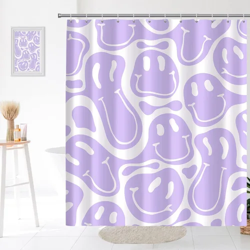 Miniatura 14 de Decoración de baño hippie retro, cortina de ducha de vaca y fresa, tela de poliéster impermeable, 72 x 72 pulgadas, albaricoque