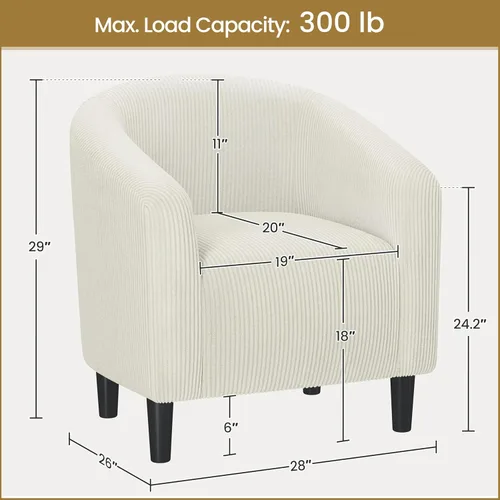 Miniatura 3 de Yaheetech Silla Accent tipo barril, silla de club de tela de pana, elegante sillón de sherpa peludo con acolchado suave y acogedor, adecuado