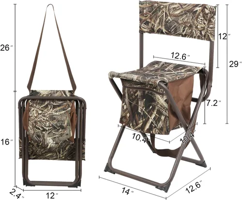Miniatura 3 de PORTAL Asiento plegable, respaldo ligero, silla de pesca con bolsillo de almacenamiento para camping, senderismo, playa, picnic, soporta hasta 225