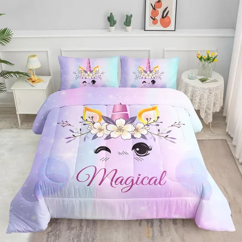 Miniatura 36 de Juego de ropa de cama Kawaii de fresa para niñas, juego de ropa de cama con patrón de cuadrícula rosa con 1 edredón y 2 fundas de almohada