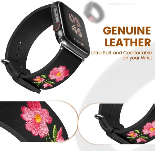 Miniatura 3 de Correas de reloj de cuero para Apple Watch de 1.732 in 1.496 in 1.575 in 1.614 in 1.654 in 1.772 in 1.929 in Personalidad bordado elegante pulseras