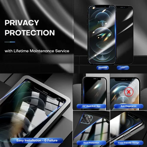 Miniatura 6 de TOCOL Paquete de 4 compatibles con iPhone 12 Pro (no para iPhone 12), paquete de 2 protectores de pantalla de vidrio templado de privacidad y 2