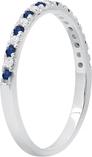 Miniatura 3 de Dazzlingrock Collection Round Alternate Blue Sapphire & White Diamond Stackable Wedding Band for Women in 925 Sterling Silver