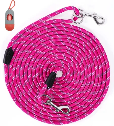 Miniatura 21 de Correa larga para entrenamiento de perros de 10 pies, 16 pies, 30 pies, 50 pies, 100 pies, cuerda de hilos reflectantes, correa resistente para Negro