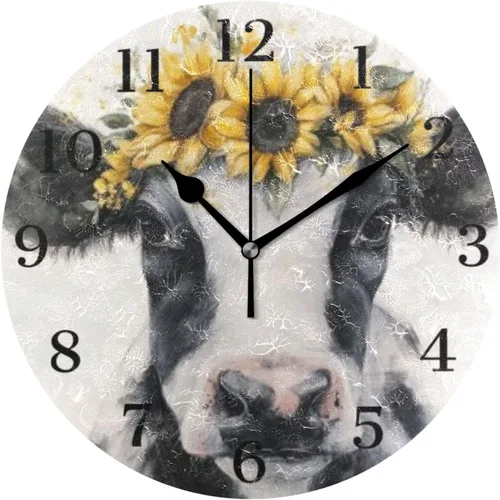 Miniatura 13 de Reloj de pared de amapola de maíz con flores azules, silencioso, sin tictac, funciona con pilas, 9.5 pulgadas para cocina, hogar, sala de estar