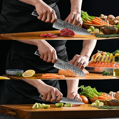 Miniatura 6 de Sunnecko Juego de Cuchillos de Cocina Damascus de 3 Piezas, Juego de Cuchillos de Chef Afilados Juegos de Cuchillos de Cocina Profesionales Full