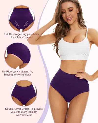 Miniatura 2 de Sunm Boutique Ropa interior de algodón para mujer, de cintura alta, cobertura completa, bragas, talla grande, paquete de 3457