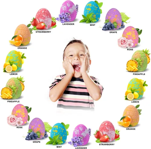 Miniatura 2 de Juego de 16 bombas de baño de dinosaurio, paquete de 16 bombas de baño orgánicas para niños con juguetes sorpresa en el interior. Kit de bombas