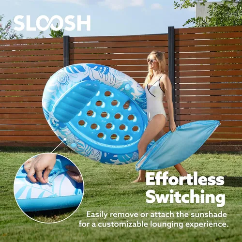 Miniatura 5 de SLOOSH Flotadores de piscina con toldo – Flotador inflable ovalado XL para adultos con cubierta ajustable para sombra solar, flotador de bronceado