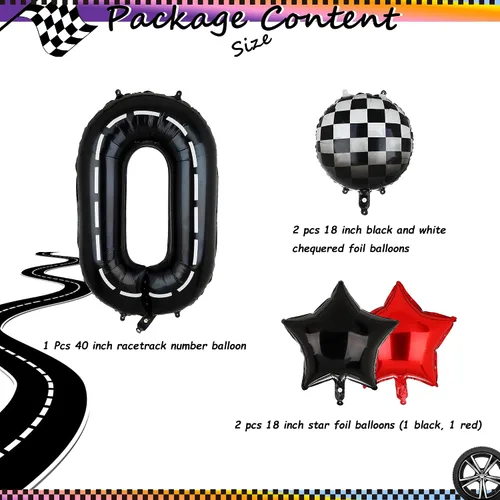 Miniatura 2 de Globos de Cumpleaños de Coche de Carreras Globo de Número de Pista de Carreras de 40 Pulgadas 0 Negro Niños 10mo Cumpleaños Decoración de Fiesta