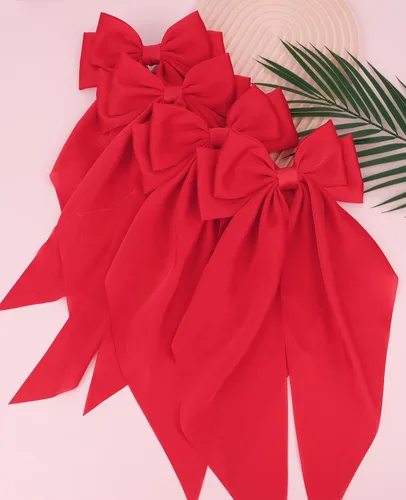 Miniatura 5 de Wecoe 4 lazos grandes para el cabello para mujeres, lazos de satén rojo, pasadores para el cabello, lindos clips grandes de lazo para el cabello