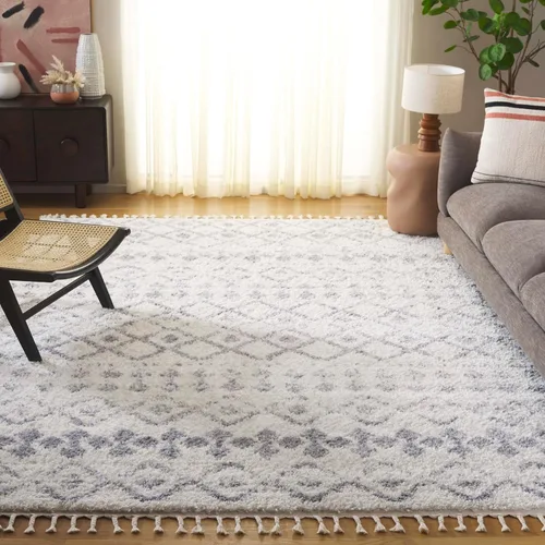 Miniatura 36 de SAFAVIEH Berber Fringe Shag Collection - Alfombra decorativa de 2 pies 2 pulgadas x 4 pies, color crema y gris oscuro, diseño que no desprende