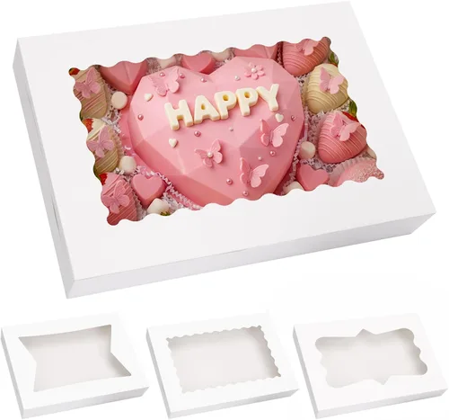 Miniatura 9 de Moretoes 30 cajas de galletas, 16 x 11 x 2.5 pulgadas, cajas de panadería con ventana para pasteles, pasteles, magdalenas, fresas cubiertas