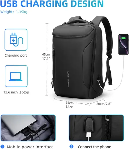 Miniatura 6 de Mozee - Mochila de negocios, bolsa impermeable para viajes y vuelos, compatible con laptops de 17.3 pulgadas con enchufe de carga USB