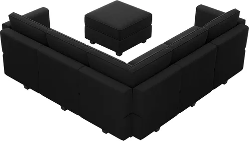 Miniatura 9 de Belffin - Sofá seccional modular con asientos de almacenamiento de terciopelo, en forma de L, con rincón, convertible, con diván, color negro