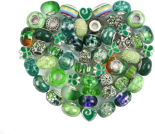 60 piezas de cuentas europeas surtidas con núcleo de cobre, espaciador de resina de agujero grande, sin núcleo de cobre, cuentas lampwork coloridas,