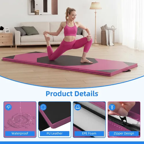 Miniatura 3 de Polar Aurora - Esterillas de gimnasia plegables de 4 pies x 8 pies x 2 pulgadas, gruesas, para ejercicios aeróbicos, estiramiento y yoga Rosa-Negro