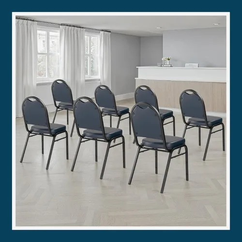 Miniatura 12 de OEF Furnishings OEF9204-BT/2 Silla apilable de grado comercial para banquetes (vinilo azul, marco recubierto de polvo negro, paquete de 2)