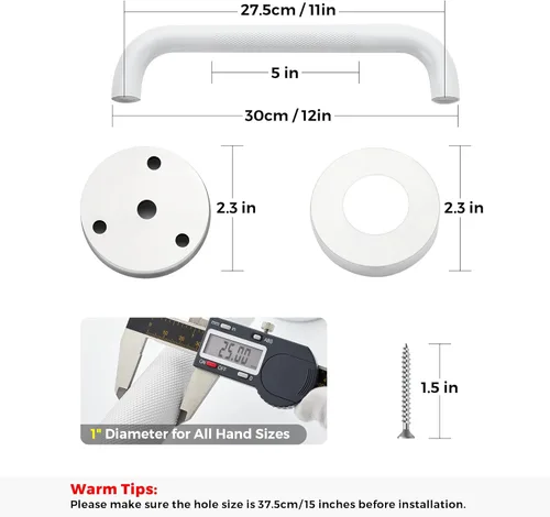 Miniatura 4 de Ravinte Hardware Paquete de 2 barras de agarre para ducha, barras de agarre antideslizantes de acero inoxidable de 12 pulgadas, color blanco