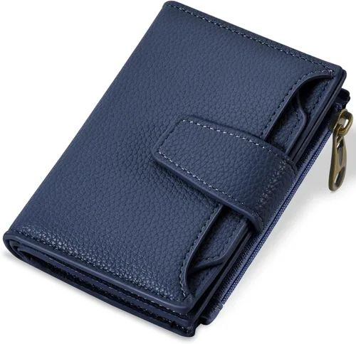 Miniatura 26 de Airkit Cartera para mujer, pequeña cartera de cuero para mujer, plegable, compacta, con bloqueo RFID, tarjetero de crédito, mini bolso de viaje