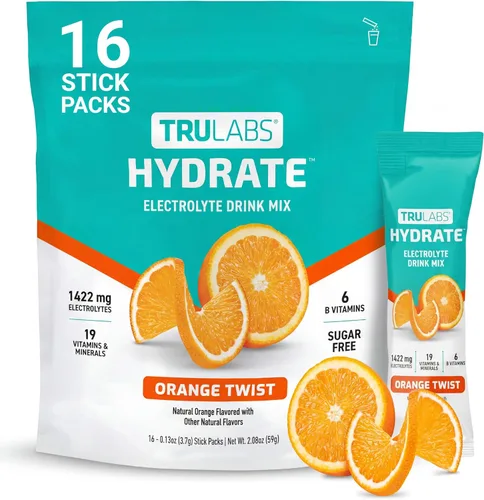 Miniatura 9 de TRULABS Hydrate - Mezcla de bebida con electrolitos – Sabor cítrico Splash, paquetes de hidratación sin azúcar con electrolitos de 1422 mg y 19