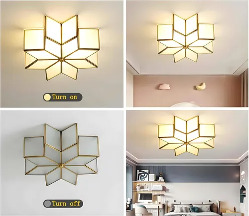 Miniatura 6 de Lámpara de techo de estrella de latón, lámpara de techo de vidrio semiempotrada, lámpara de techo de estilo de mediados de siglo con pantalla