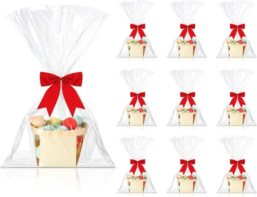 Miniatura 10 de Yerliker Juego de 10 mini cestas de madera para regalos, canastas pequeñas vacías de 4 pulgadas, lazos de bayas, bolsas transparentes para dulces