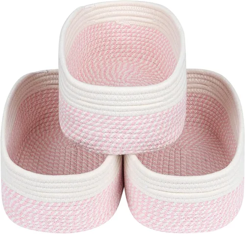 Miniatura 19 de CubesLand Cesta rectangular de organización/almacenamiento, cestas tejidas de cuerda de algodón natural para organizar, cesta pequeña para niños