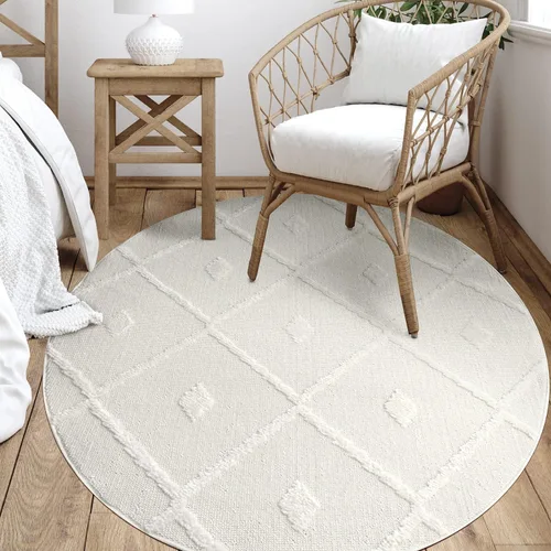 Miniatura 10 de Antep Rugs Palafito 5x7 Alfombra de Área Interior Geométrica Shag Diamante de Pelo Alto-Bajo Texturizada (Blanco, 5'3" x 7'6")