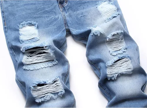 Miniatura 4 de ZEESEN Jeans rasgados para hombre, ajustados, ajuste regular, pierna cónica, desgastados, pantalones de mezclilla para hombre con agujero