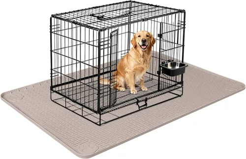 Miniatura 9 de Tapete de silicona para cama de perro, 34 x 22 pulgadas, tapete para jaulas de perro, alfombrilla para perrera con borde elevado, lavable