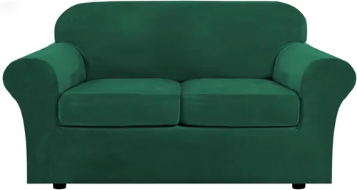 Miniatura 17 de H.VERSAILTEX - Funda elástica para sofá de 3 piezas, de suave terciopelo afelpado, para sofá biplaza con 2 cojines de hasta 72 pulgadas de ancho, se